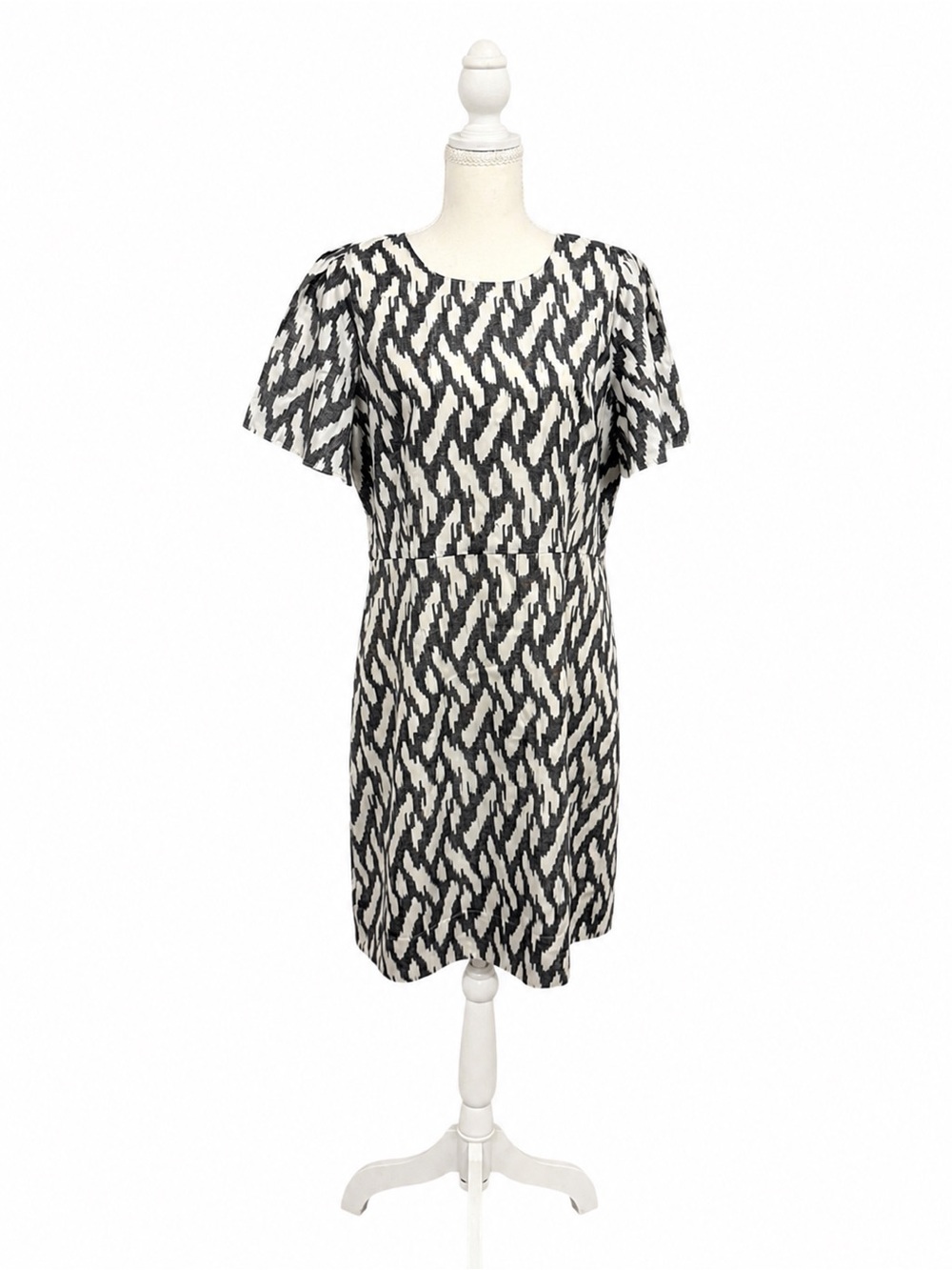 J.Crew 100% Silk Dress Size 12 Black White Abstract Print Career Sheath